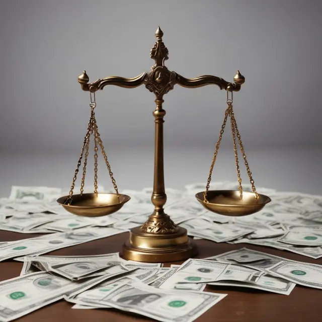 A set of scales tips in favor of a stack of legal documents and dollar bills, symbolizing the costs associated with obtaining a quiet title