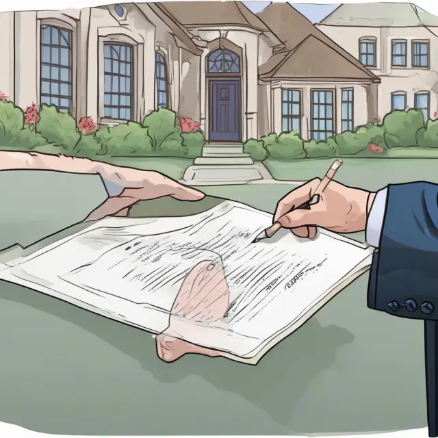 Buyer and seller exchange hands over a transparent title deed in a real estate transaction