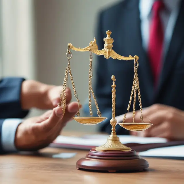 An experienced attorney skillfully balancing scales while reviewing property deeds to provide justice in quiet title actions