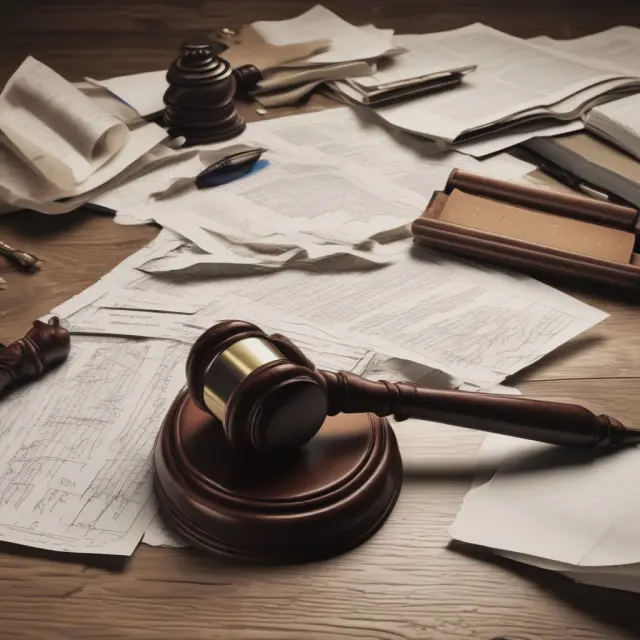 A judge wielding a gavel breaks apart conflicting title deeds during a quiet title action.