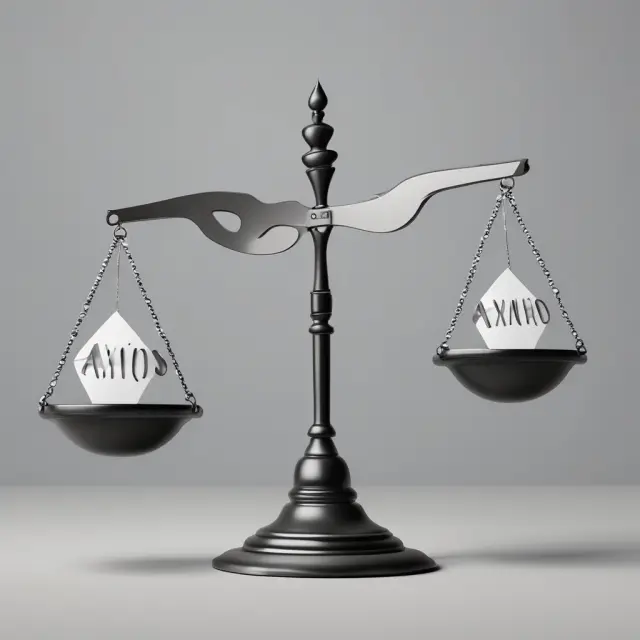 Balanced scale tilting towards Axios logo during a quiet period, representing potential insider information leakage.