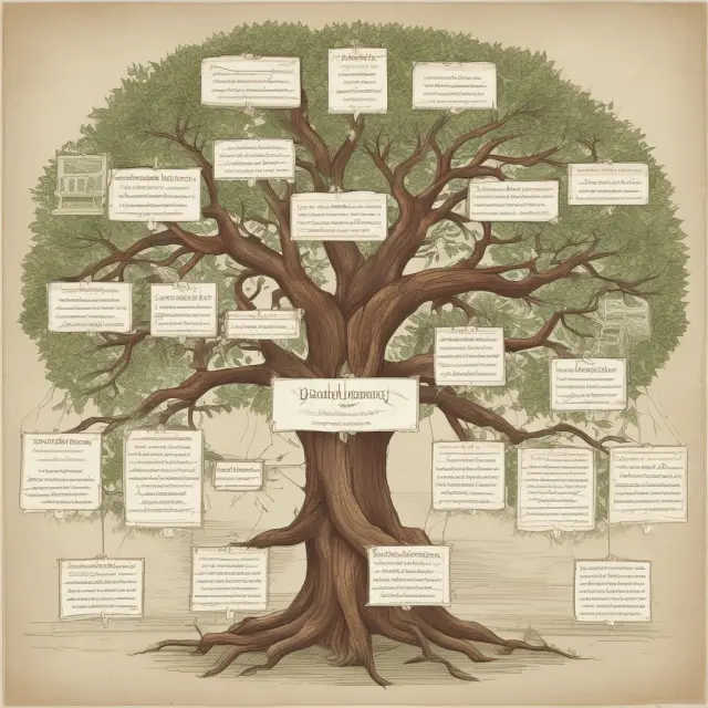 Family tree with branches depicting common quitclaim deed scenarios: marriage, inheritance, real estate trusts, easements, and divorce.