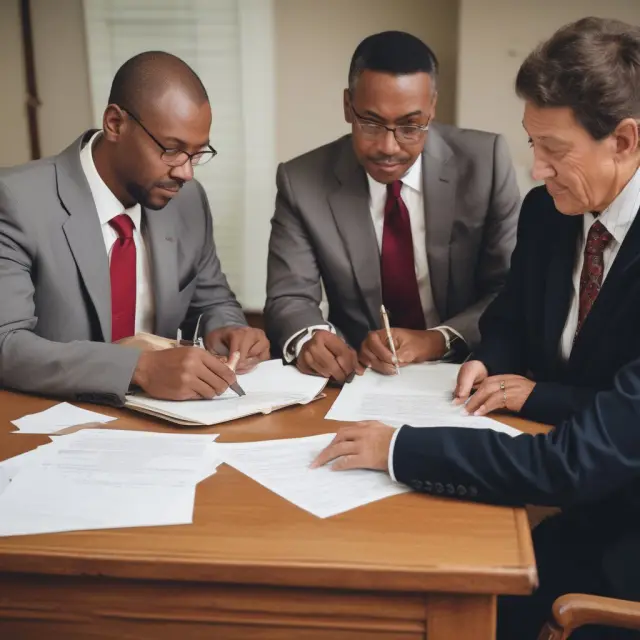 Grantor and grantee signing a quitclaim deed in front of a notary for legal verification