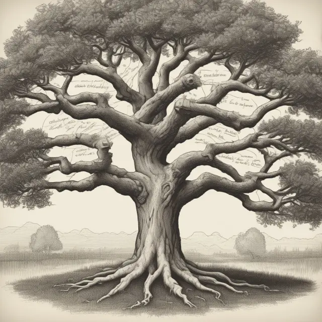 Family tree branches intertwined with property titles, symbolizing trust and simplified transfers through quitclaim deeds