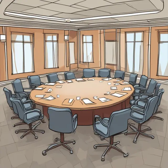 A table setting for a quorum meeting, filling up with puzzle pieces representing attendees to form a complete image.