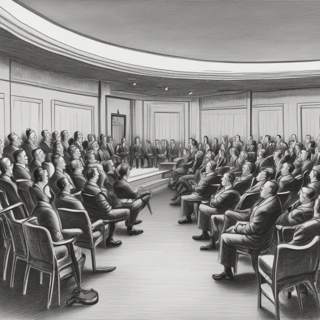An image of a bullhorn signaling for absent members, with chairs in thoughtful discussion about potential decisions without quorum