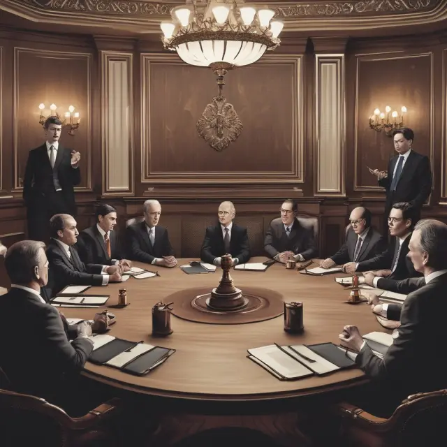 A gavel summoning attendees to answer during a quorum call at a round table meeting
