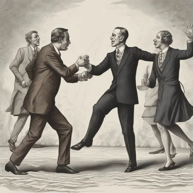 Two partners engaging in a dance, symbolizing the interplay between insurers (cedants) and reinsurers, emphasizing risk sharing and cooperation in quota share treaties.