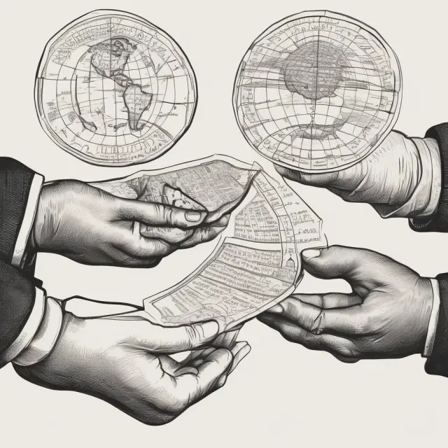 Metaphorical depiction of hands revealing stock, bond, futures, and commodity quotes in a financial marketplace.