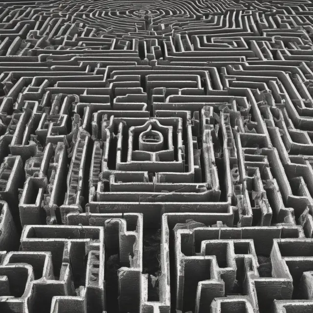A complex maze symbolizing quote stuffing, where traders navigate a confusing network of orders in the quest for market advantage.