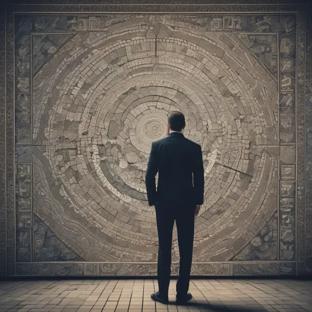 Institutional investor examining market conditions through advanced tools and techniques, creating a mosaic of information to inform investment decisions.