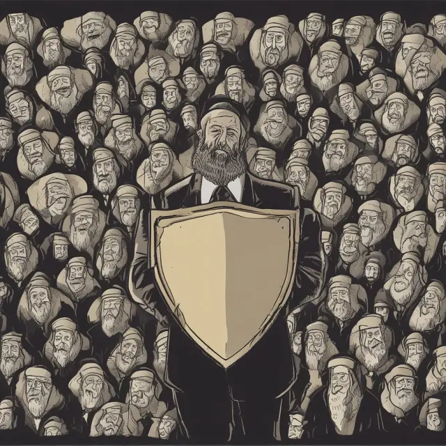 A rabbi, as a symbol of protection, holds a shield shielding employee benefits within a rabbi trust against employer interference and creditor access.