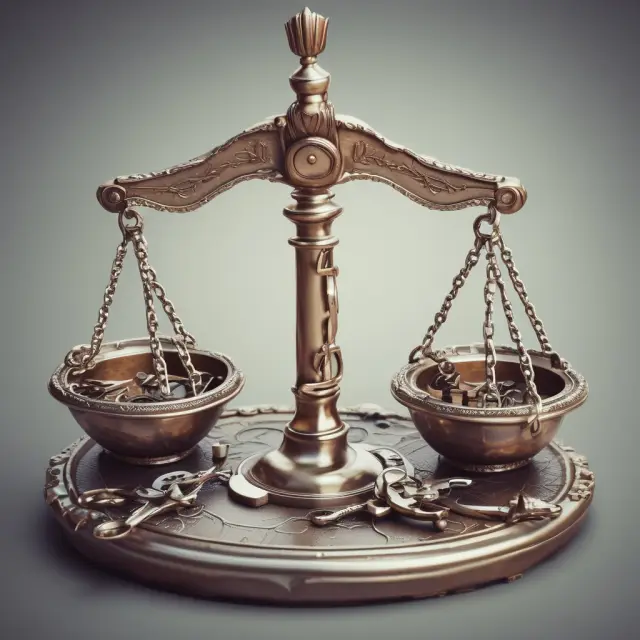 Scales balanced with handcuffs, symbolizing law enforcement