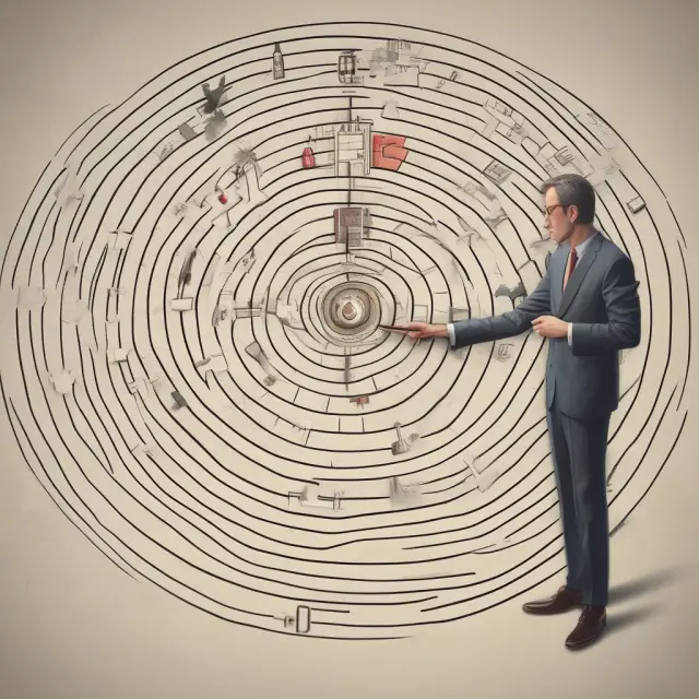 A risk manager standing in a maze, consulting scenario analysis tables and sensitivity analyses to navigate uncertain events.