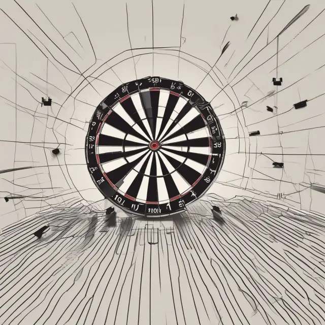 A dart game where darts hit stock symbols, symbolizing the unpredictability of stock prices and investment strategies