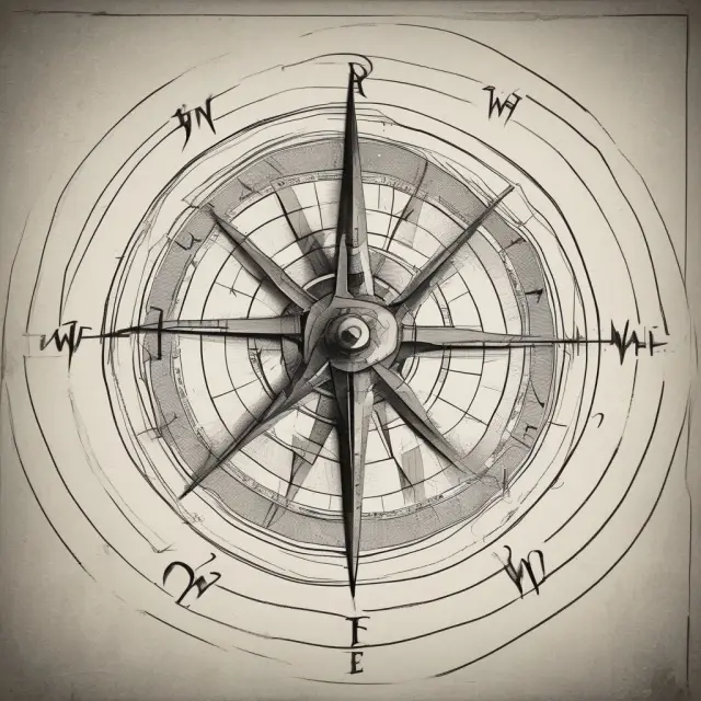 A visualization of the contrasting perspectives between random walk and Dow theories, symbolized by two compasses spinning in opposite directions
