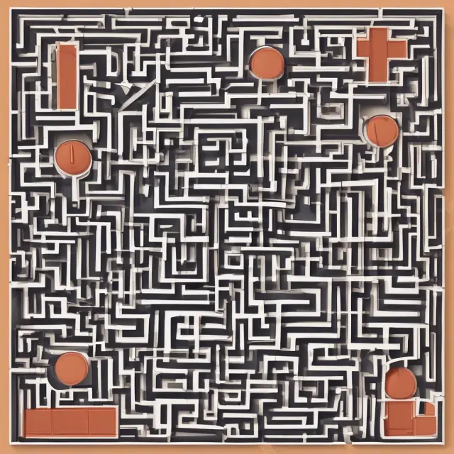 Image of a complex labyrinth featuring various levers connected by pathways, illustrating the interconnected impact of economic policies influenced by the ratchet effect