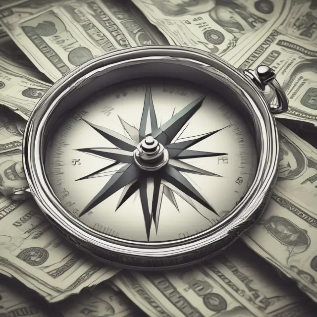 An investor using a compass to navigate through a sea of cash flows and discount rates, symbolizing the process of calculating IRR