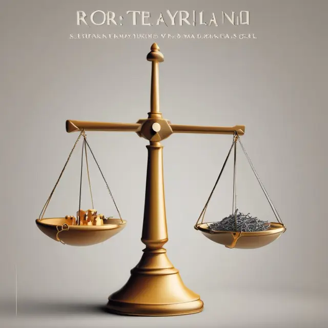 An abstract scale with RoR (Rate of Return) at one leg, Sharpe Ratio at another, and Treynor Ratio at the third, balanced to represent investment performance evaluation.