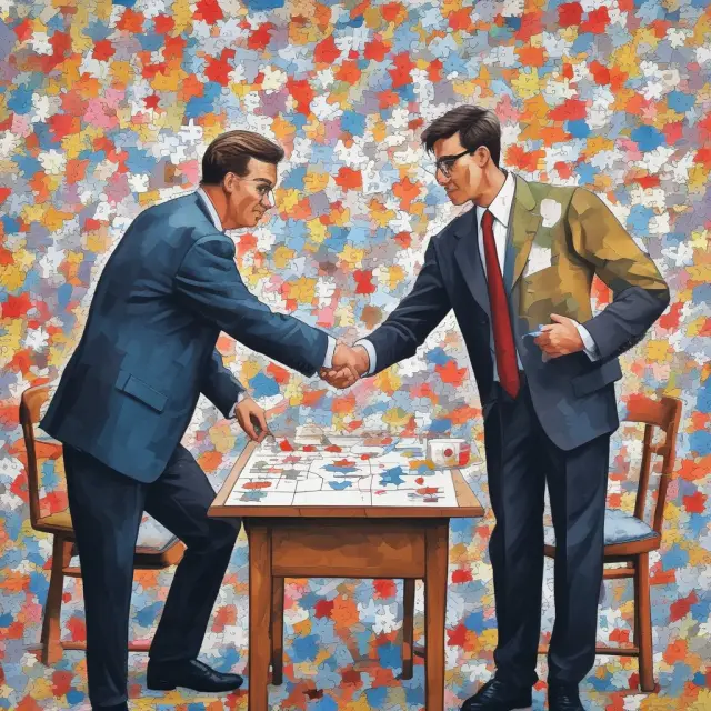 Two types of analysts, buy-side and sell-side, working collaboratively to solve a stock rating puzzle