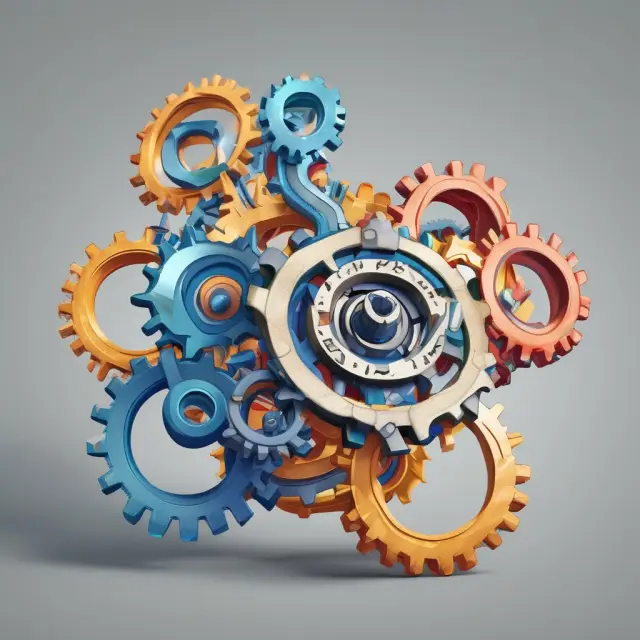 Two interconnected gears of different sizes symbolizing two companies undergoing ratio analysis for performance comparison