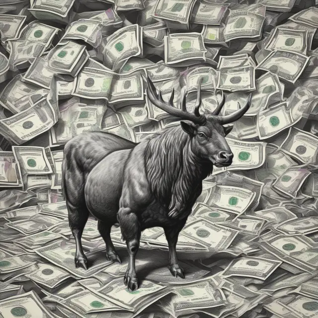 A bull and bear figuratively analyzing a rooster made of assets, evaluating gross profit margin ratio, return on assets (ROA), return on equity (ROE), and return on capital employed (ROCE)