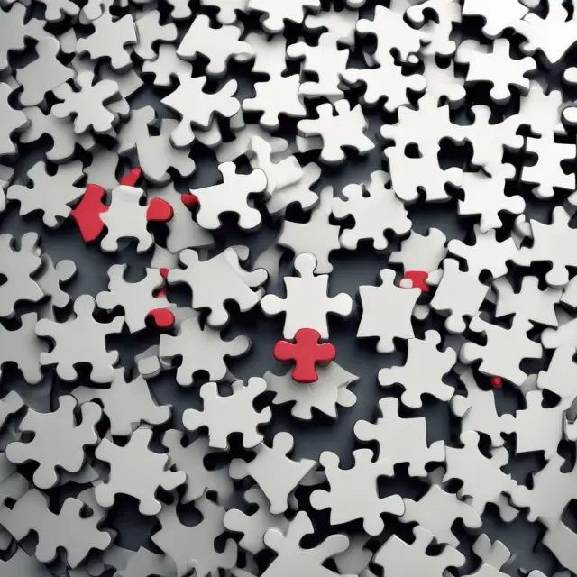 Puzzle pieces rearranging to create a streamlined corporate machine during the rationalization process