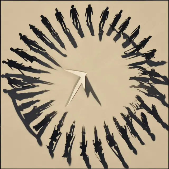 Economists constructing a human sundial, symbolizing their collective influence on shaping future economic outcomes through their expectations