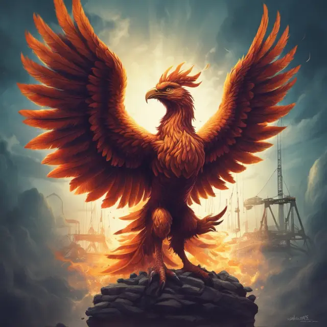 Phoenix rising up from shackled chains, signifying the release of industries from regulatory burdens under Reaganomics.