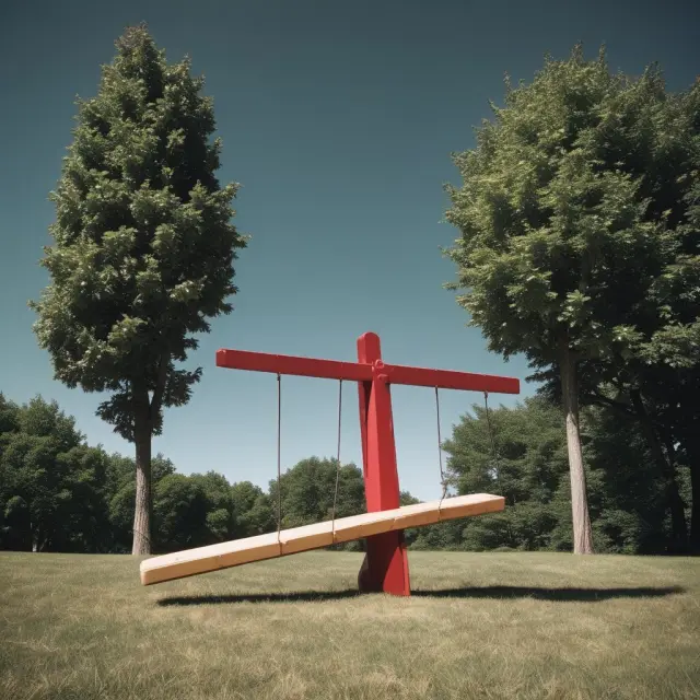Seesaw representing the delicate balance between reduced inflation and economic growth during Reaganomics