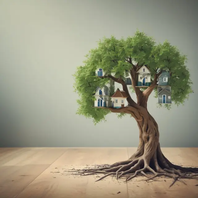 REMIC tree structure: Mortgage loans branching out from its roots symbolize diverse investments in the pooled mortgage market.
