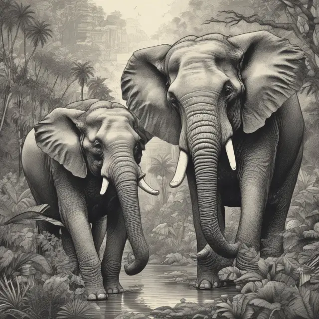 Two large elephants (representing Fannie Mae and Freddie Mac) supporting a lush, thriving financial jungle (REMICs)