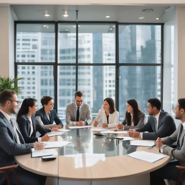 An image of real estate professionals discussing affiliated business arrangements at a transparent table, symbolizing RESPA regulations ensuring transparency for consumers.