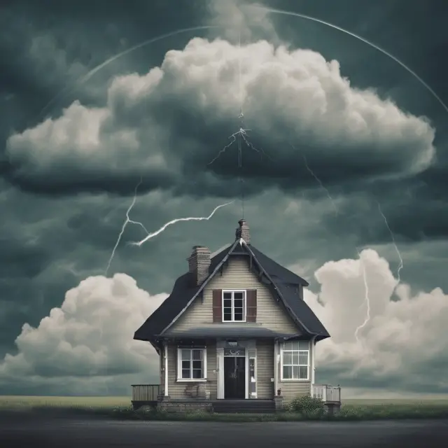 A credit score storm cloud casting a shadow on a mortgage debt compass illustrating the potential consequences and considerations of short sales.