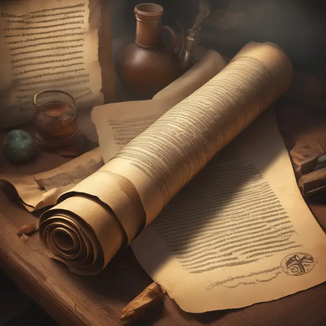 An ancient scroll unfurling to display various components of real property—possession, enjoyment, disposition, control, income, and liability.