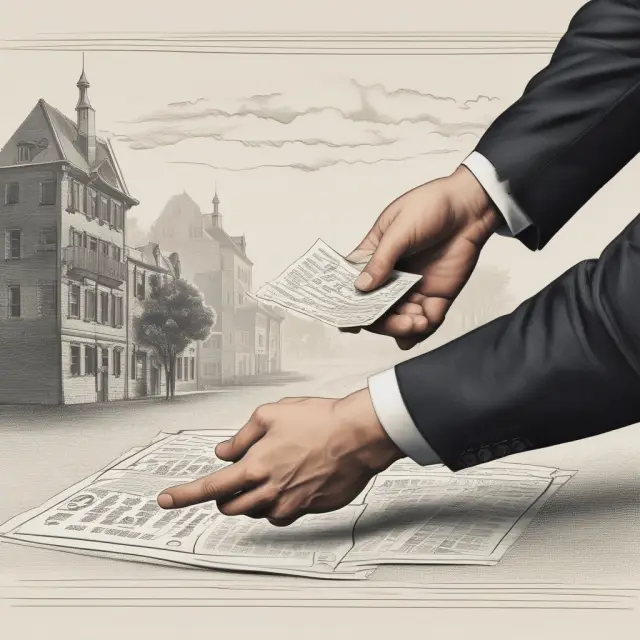 A person hands over a deed representing the transfer of real estate property.