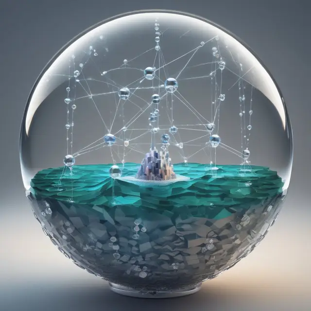 A clear crystal ball filled with rivers of real-time financial data from multiple providers flowing in, representing the convergence of information for making informed investment decisions.