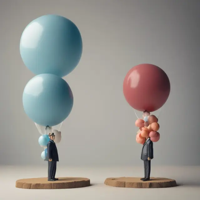 A visual comparison of real and nominal GDP growth rates. Stable balloons symbolize consistent, real economic growth, while deflated balloons represent the temporary nature of nominal growth.