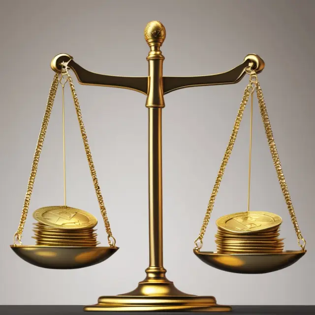 Golden scales with real economic growth represented by one pan, balanced against another pan filled with inflation. Both pans are surrounded by graphs depicting real GDP and inflation rates.