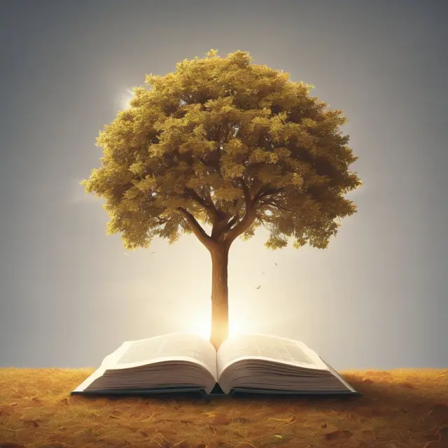 A golden sun illuminating a tree growing from mortgage documents, illustrating the growth and income generation from mortgage-backed securities.