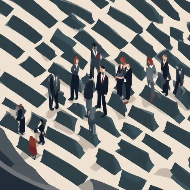 A real estate agent stands between buyers and sellers, symbolizing their role as an intermediary in the property market