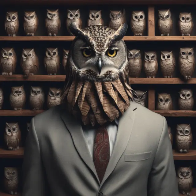 Wise owl carefully evaluating real estate agents for the perfect choice. SEO: wise owl, selecting, real estate agent