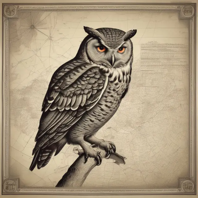 A wise owl carefully studies a large real estate market map to ensure a successful investment