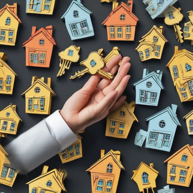 Banker hands out golden keys to various REO homes representing potential ownership for investors