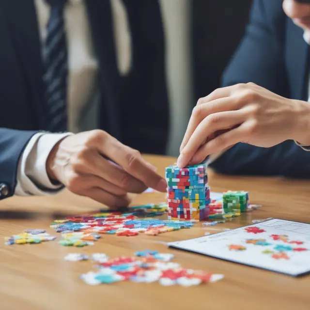 Title company, attorney, and real estate agent working together at a table, surrounded by REO property documents, forming an intricate puzzle symbolizing a successful transaction.