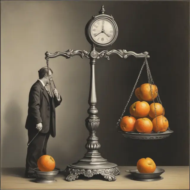 An economist ponders the shortcomings of measuring economic performance using real and nominal GDP by weighing apples and oranges on a scale