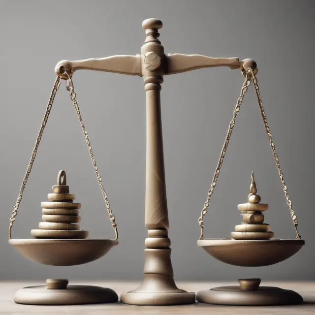 Two scales represent real and nominal GDP, with a stable weight for real and a shifting weight for nominal GDP to highlight their differences in accounting for inflation