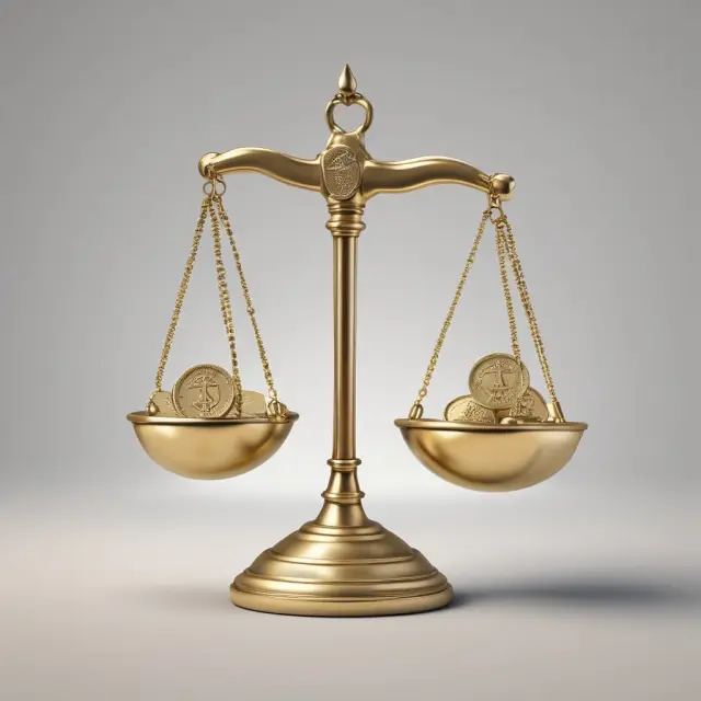 A gold coin on a scale weighed down by an anchor representing real income