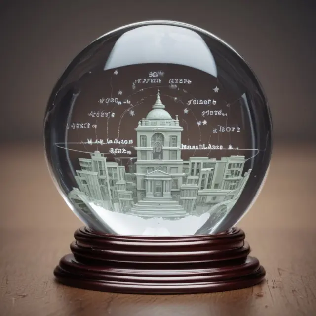 A crystal ball filled with swirling economic data depicts the expected rate of inflation and real interest rates.