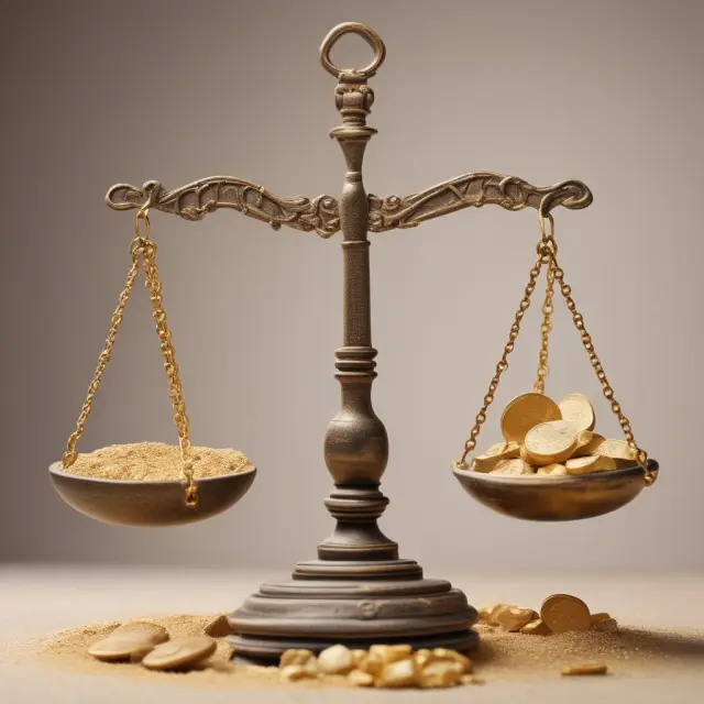 Golden scales compare nominal and real interest rates, with hourglass representing inflation. Understanding real interest rates for investment decisions.